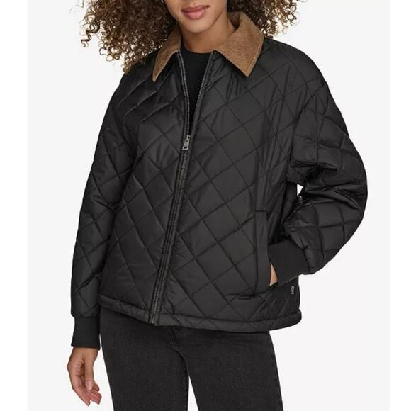 NWT Levi's Black Diamond Quilted Utility Jacket With Corduroy Collar Size XS - Picture 1 of 11